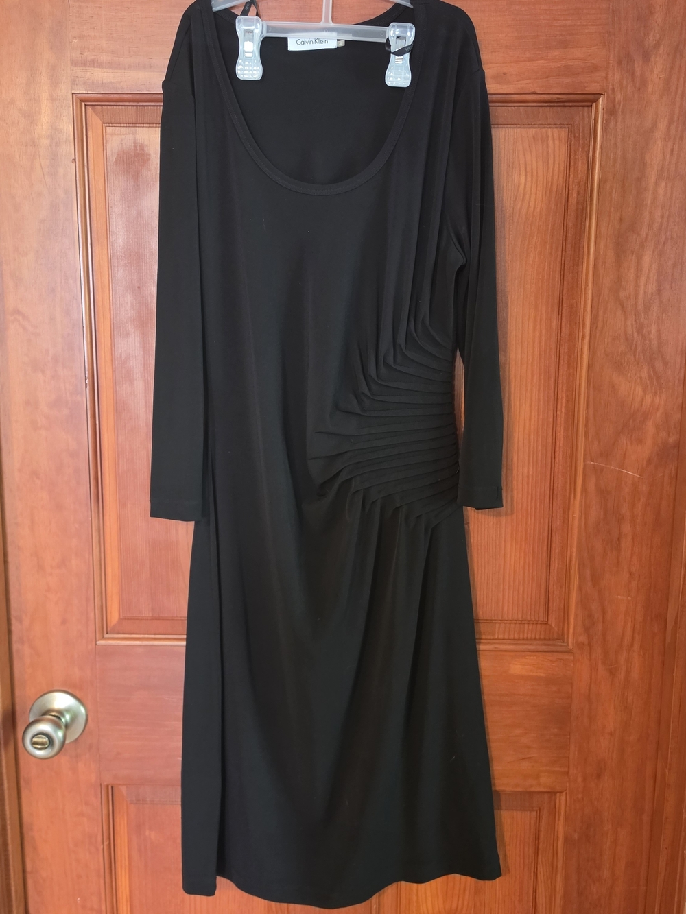 Calvin Klein Black Long-Sleeve Ruched Midi Dress